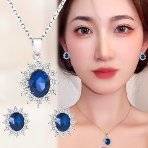 CONJUNTO DE COLAR + 2 BRINCOS DE SAFIRA - LADY DI™